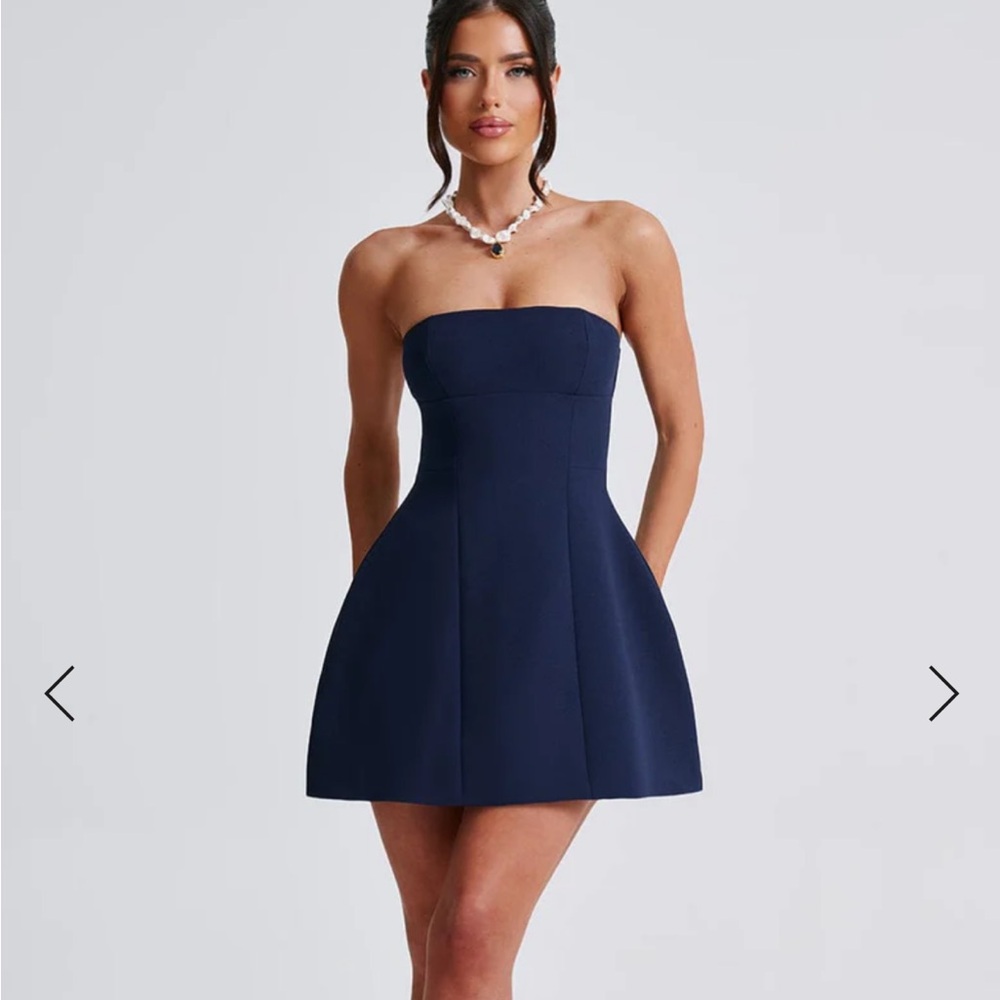 Blue Strapless Pleated A-Line Dress